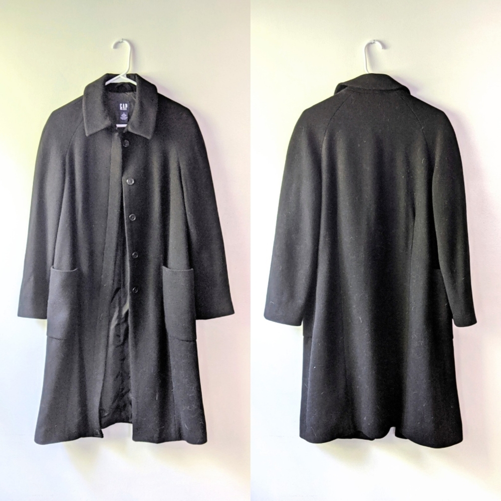 Classic Wool Gap Long Coat - Fully Lined - Black